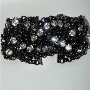 Vintage thick gun metal Black Chain Bracelet scattered rhinestones